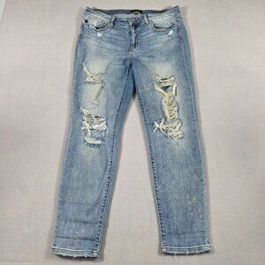 Judy Blue Jeans Womens 13/31 Blue Denim Boyfriend Fit Distressed Stretch